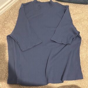Old Navy Blue Ribbed Mandarin Collar Blouse